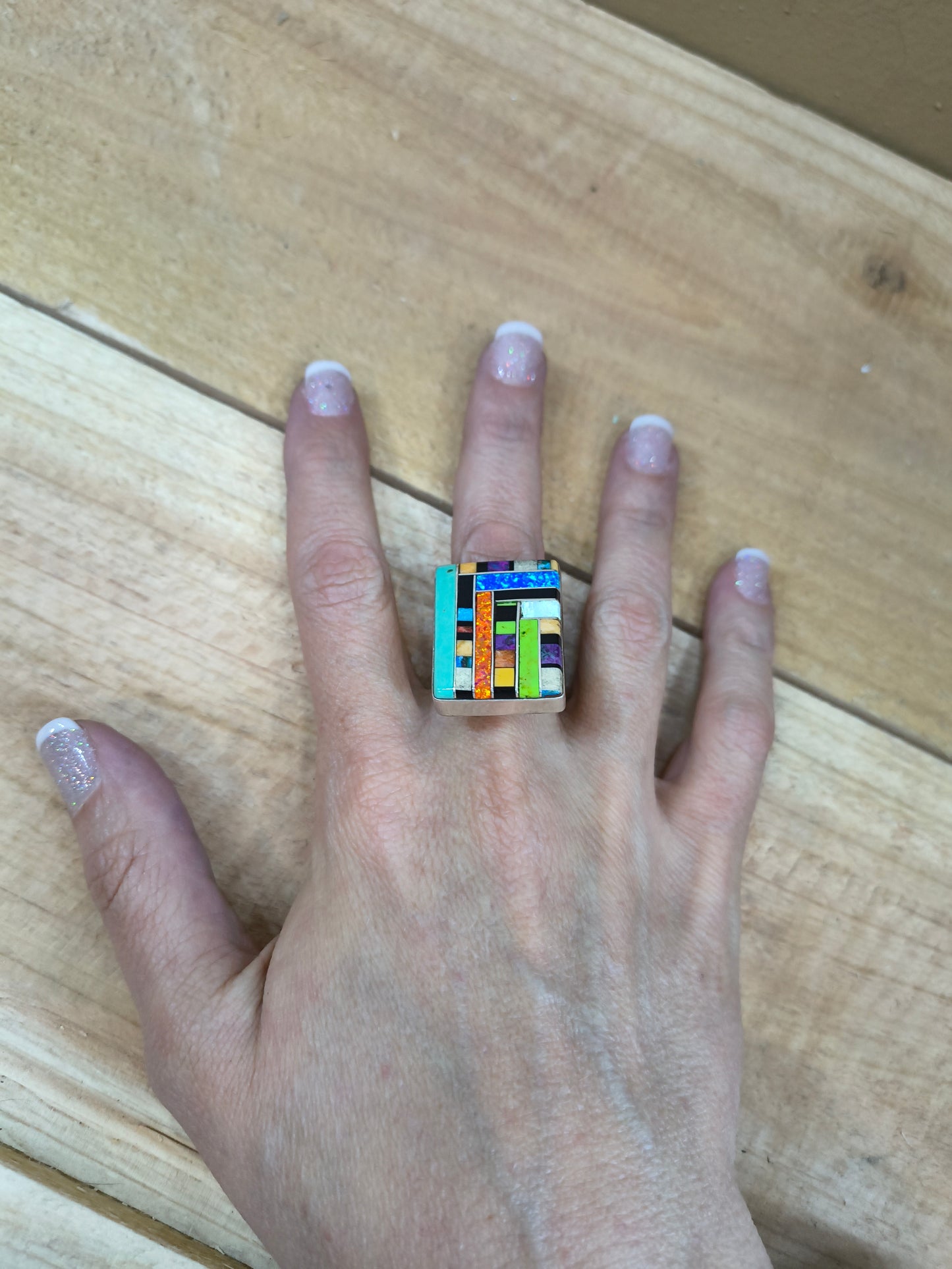 10.5 Multi Stone Square Ring By Ronald And Petra Chavez Santo Domingo