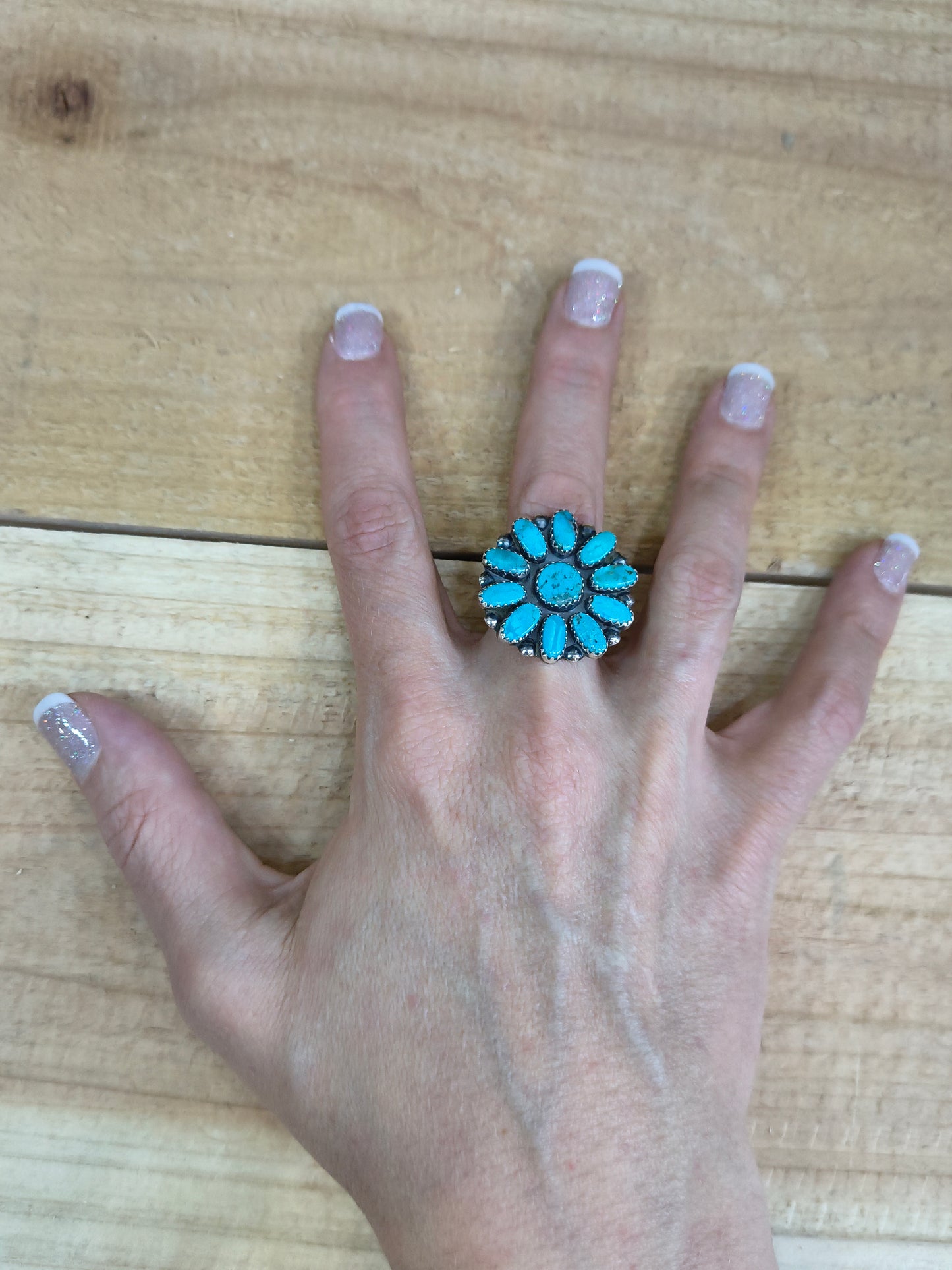 8.5 Turquoise Cluster Ring by Cordell Wilson, Navajo