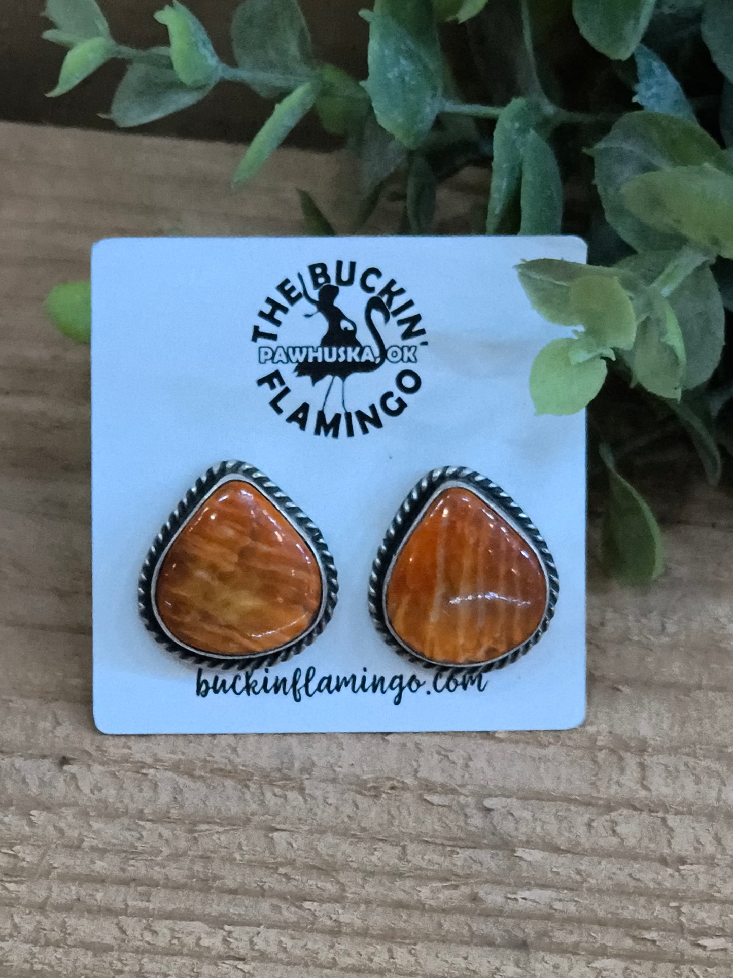 Spiny Oyster Shell Post Earrings by Chassity Belone, Navajo