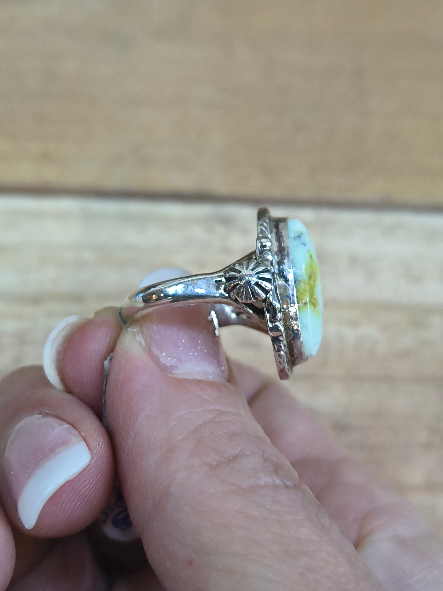 5.5 Palomino Turquoise Ring by Andrew Vandever, Navajo