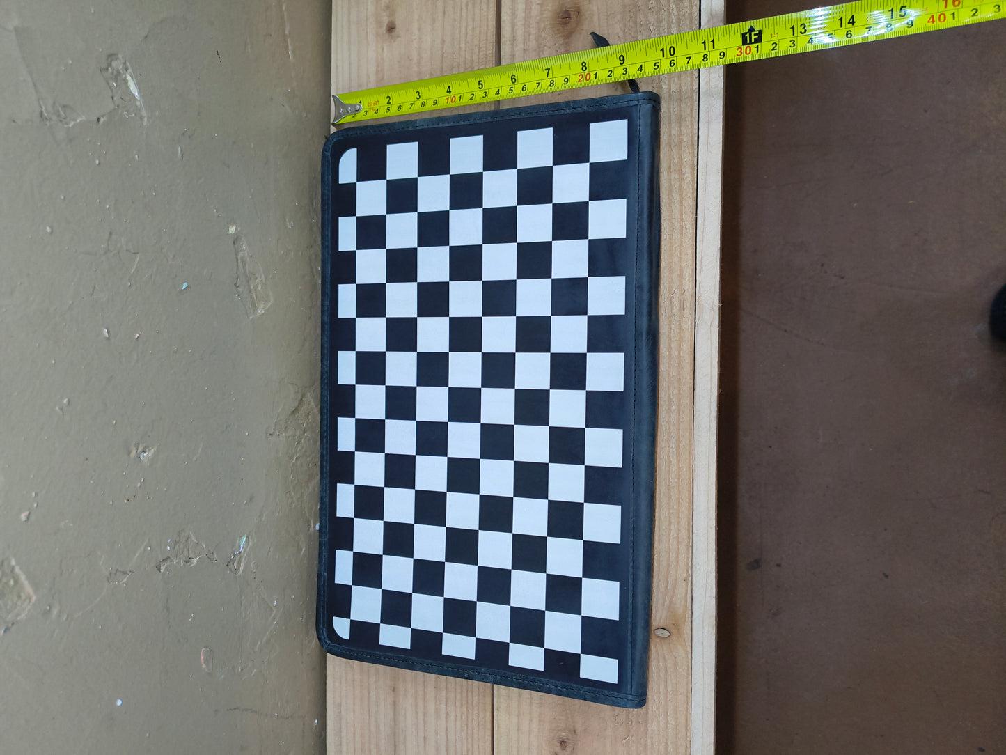 Leather Black and White Checkered Necklace Flat Jewelry Holder