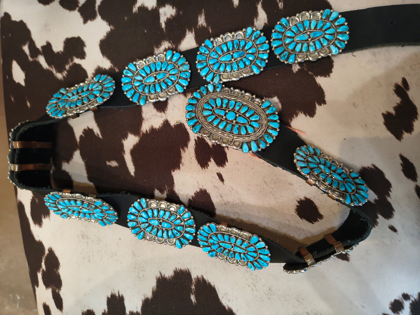 Sleeping Beauty Turquoise Cluster Teardrop 50" Leather Concho Belt