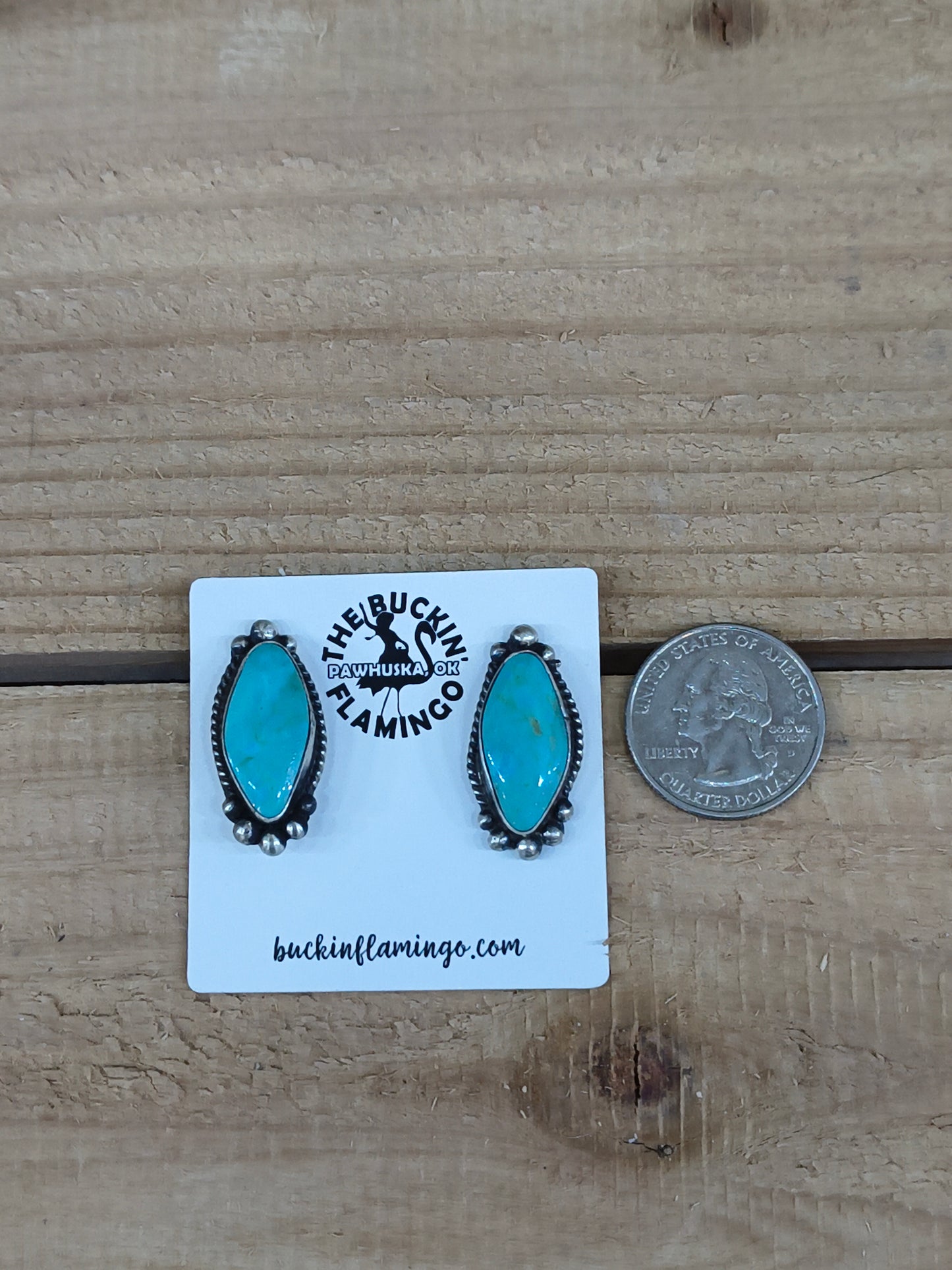 Kingman Turquoise Top Post Earrings by Elouise Kee, Navajo