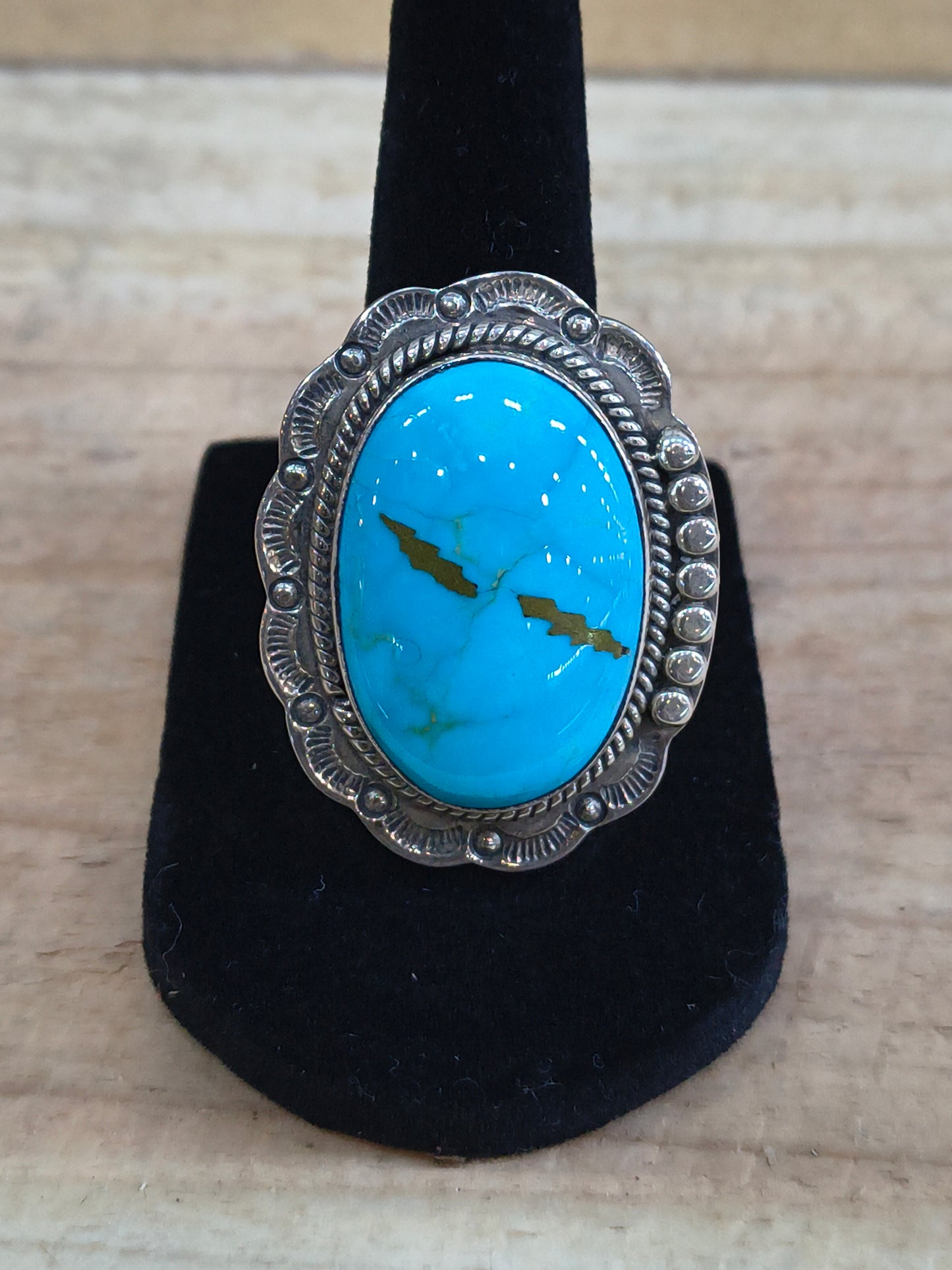 7.5 Kingman Turquoise Ring by Gilbert Platero, Navajo
