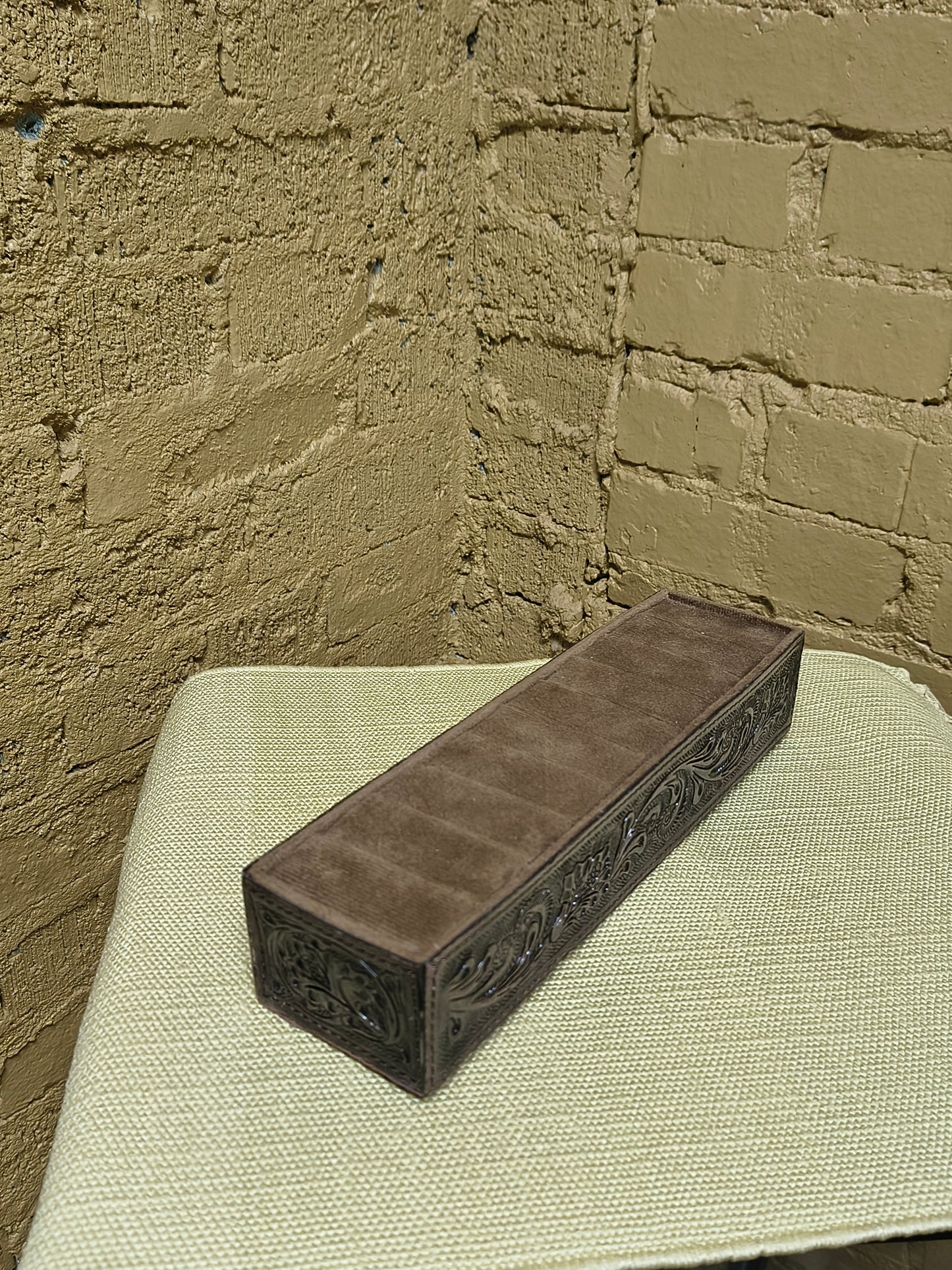 Small Tooled Leather Ring Display Box