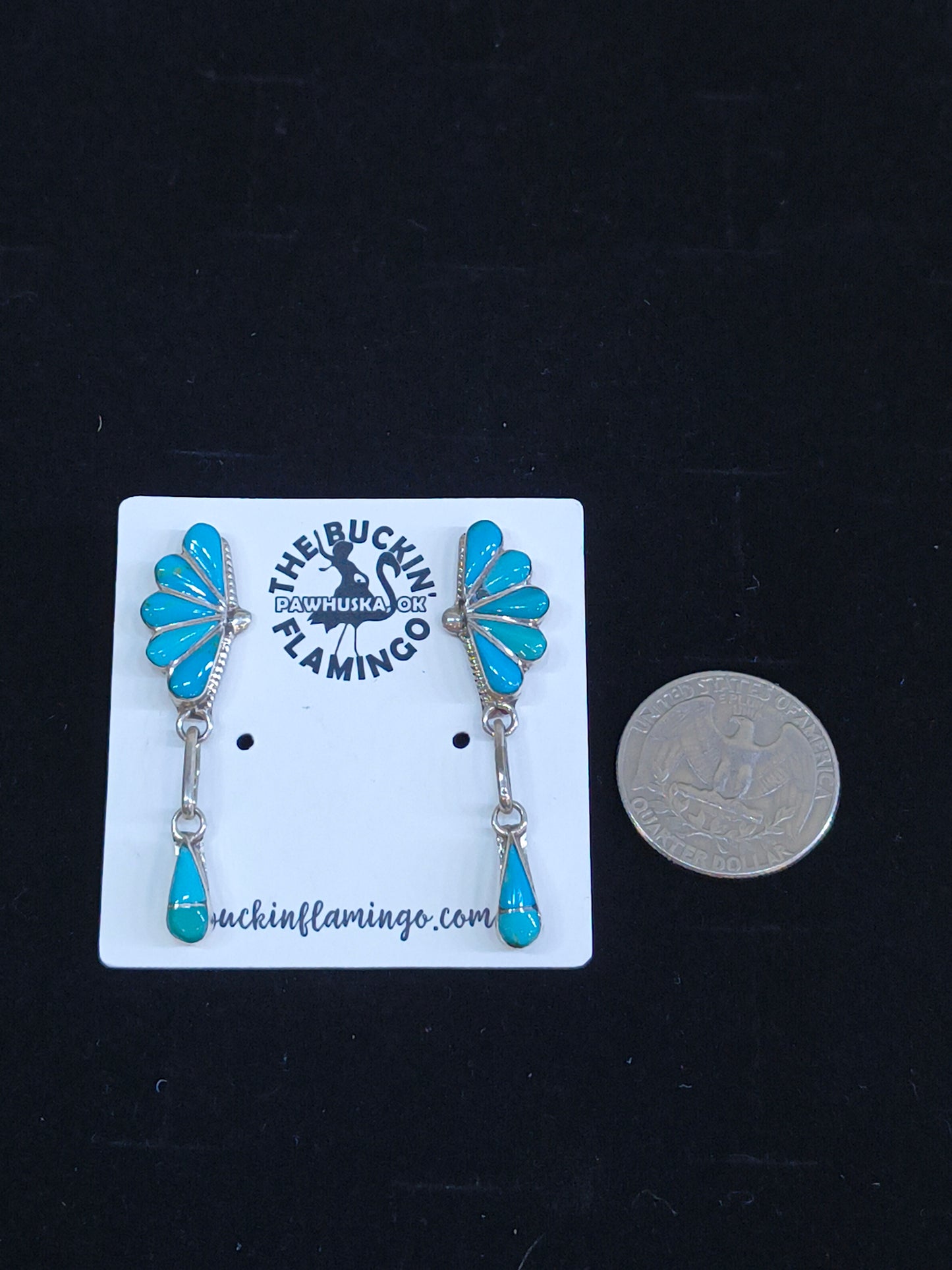 Turquoise Inlay Post Dangles by Velda Nastacio, Zuni