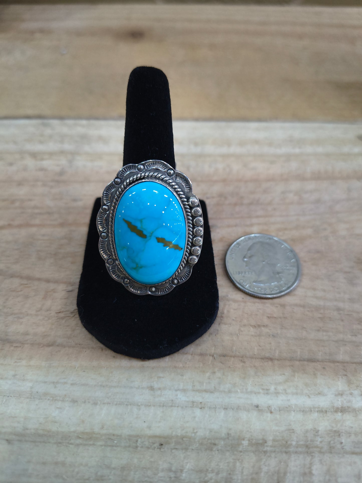 7.5 Kingman Turquoise Ring by Gilbert Platero, Navajo