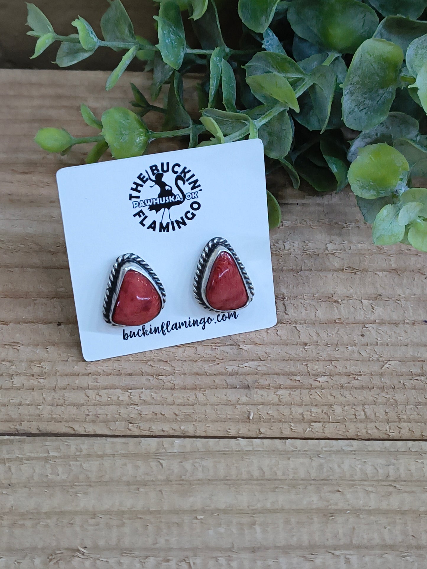 Spiny Oyster Shell Post Earrings by Chassity Belone, Navajo