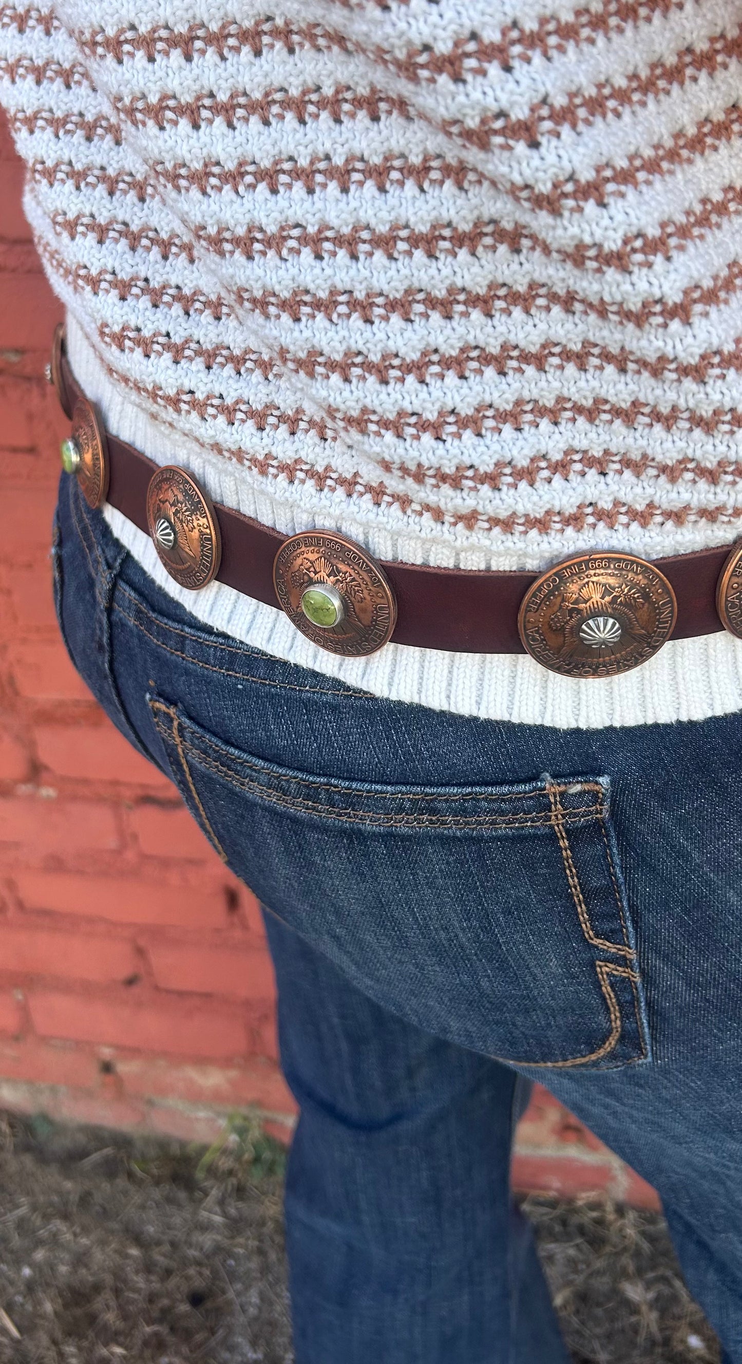 Copper 1 oz Coin on Leather Belt by James Begay, Jr., Navajo