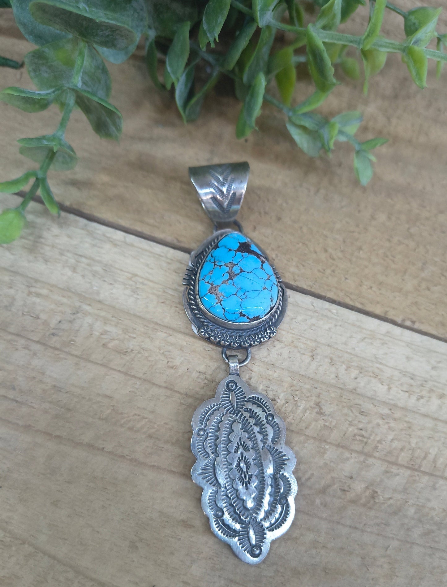 Egyptian Turquoise Dangle Pendant 11.5mm Bail by John Nelson, Navajo