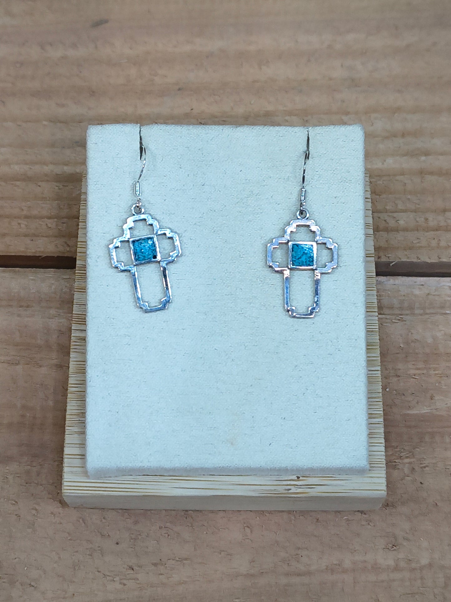 Turquoise Chip Inlay Cross Hook Earrings