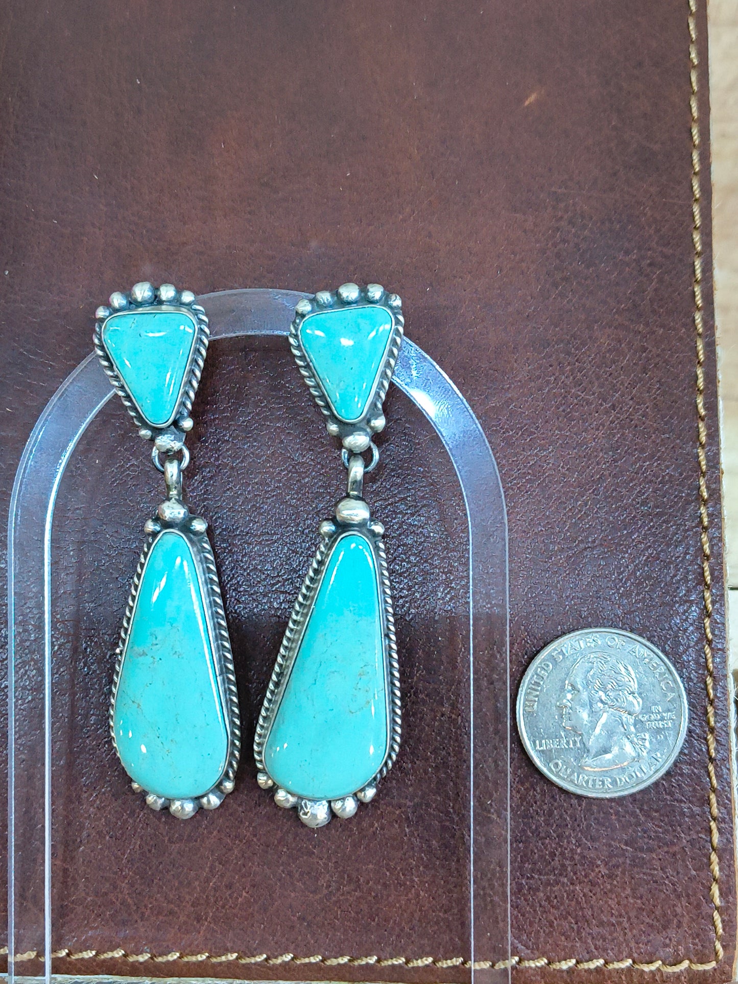 Kingman Turquoise Dangle Earrings by Elouise Kee, Navajo