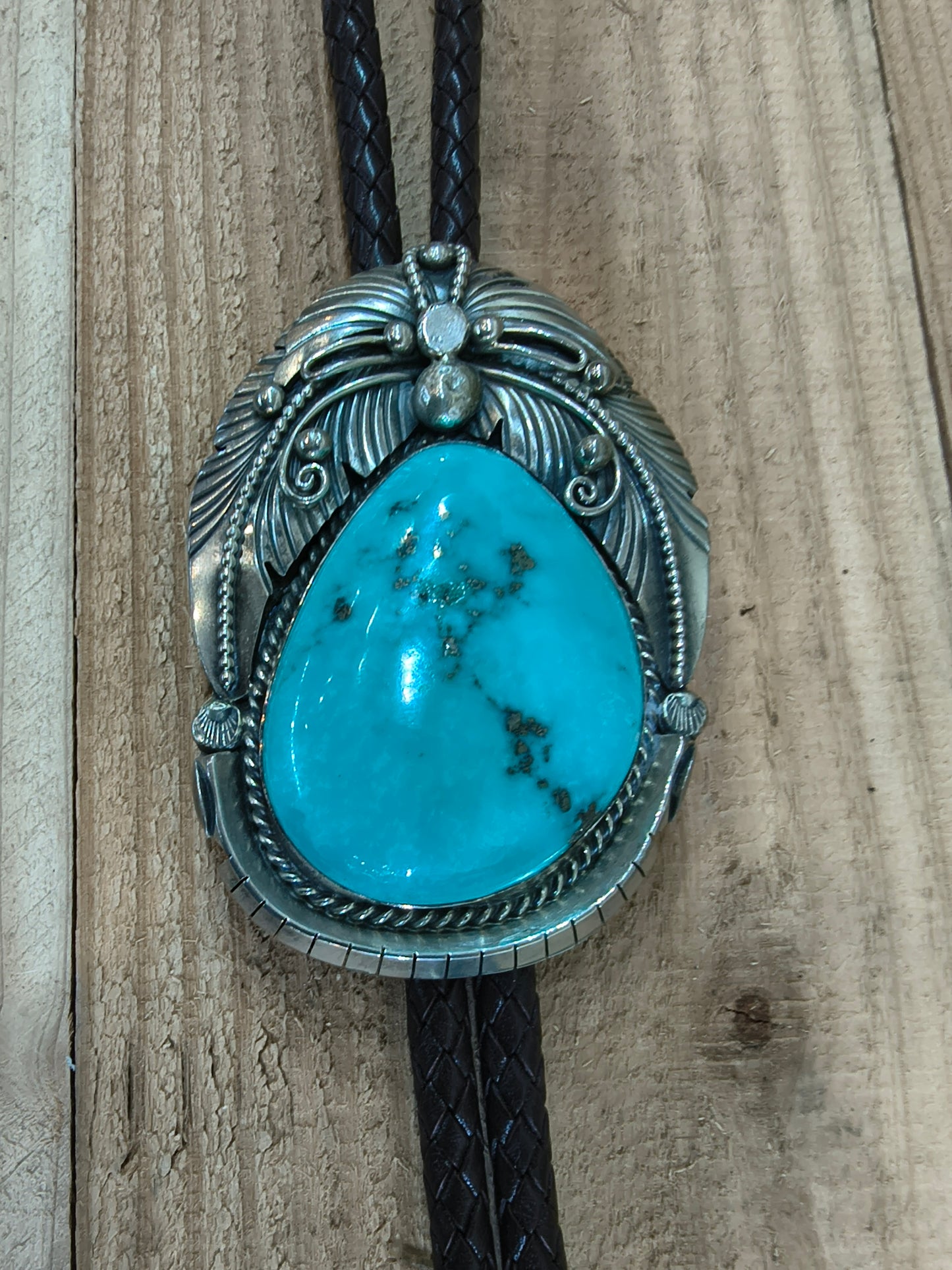 Bolo with Teardrop Turquoise by Zia, Navajo