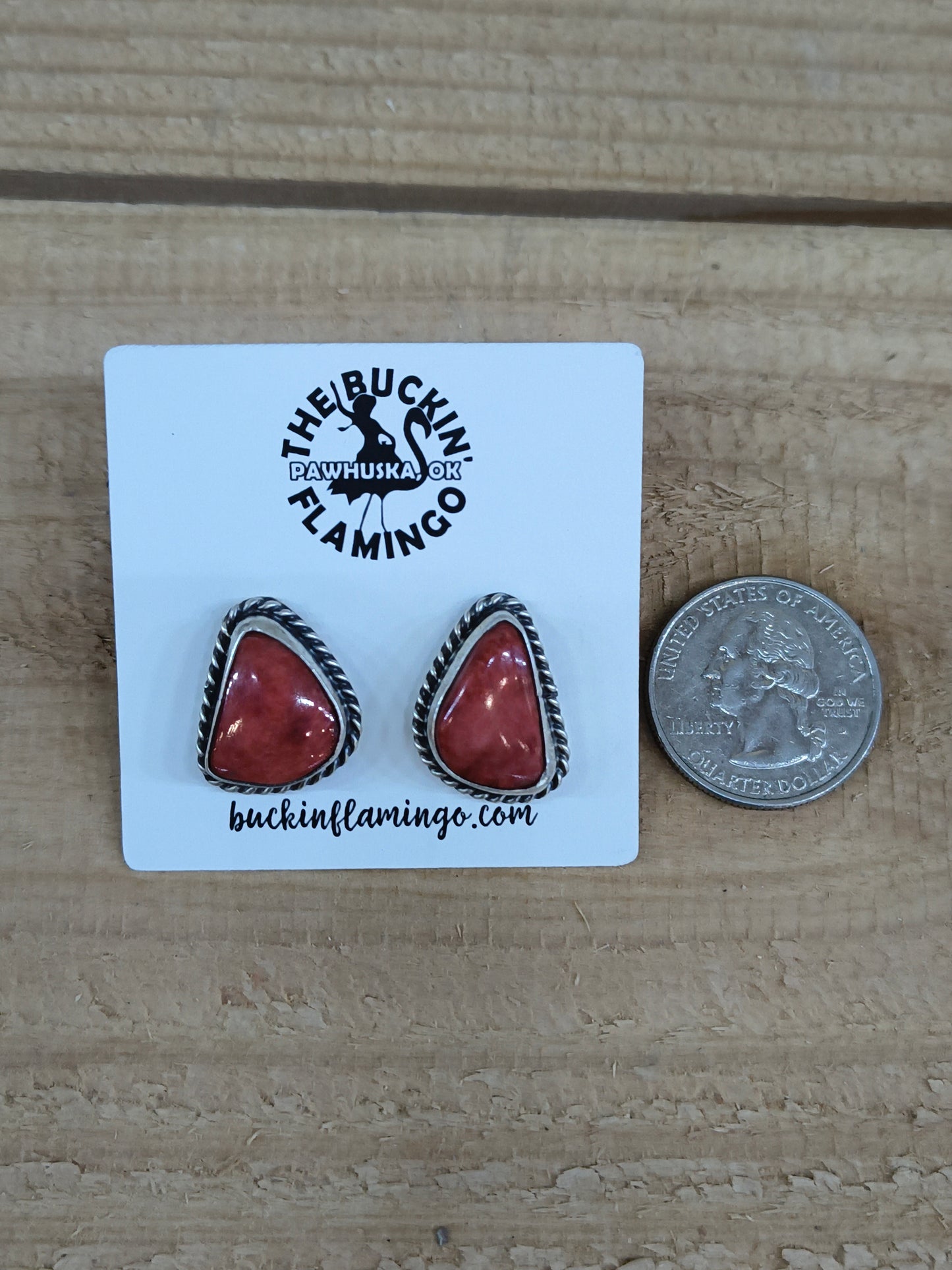 Spiny Oyster Shell Post Earrings by Chassity Belone, Navajo