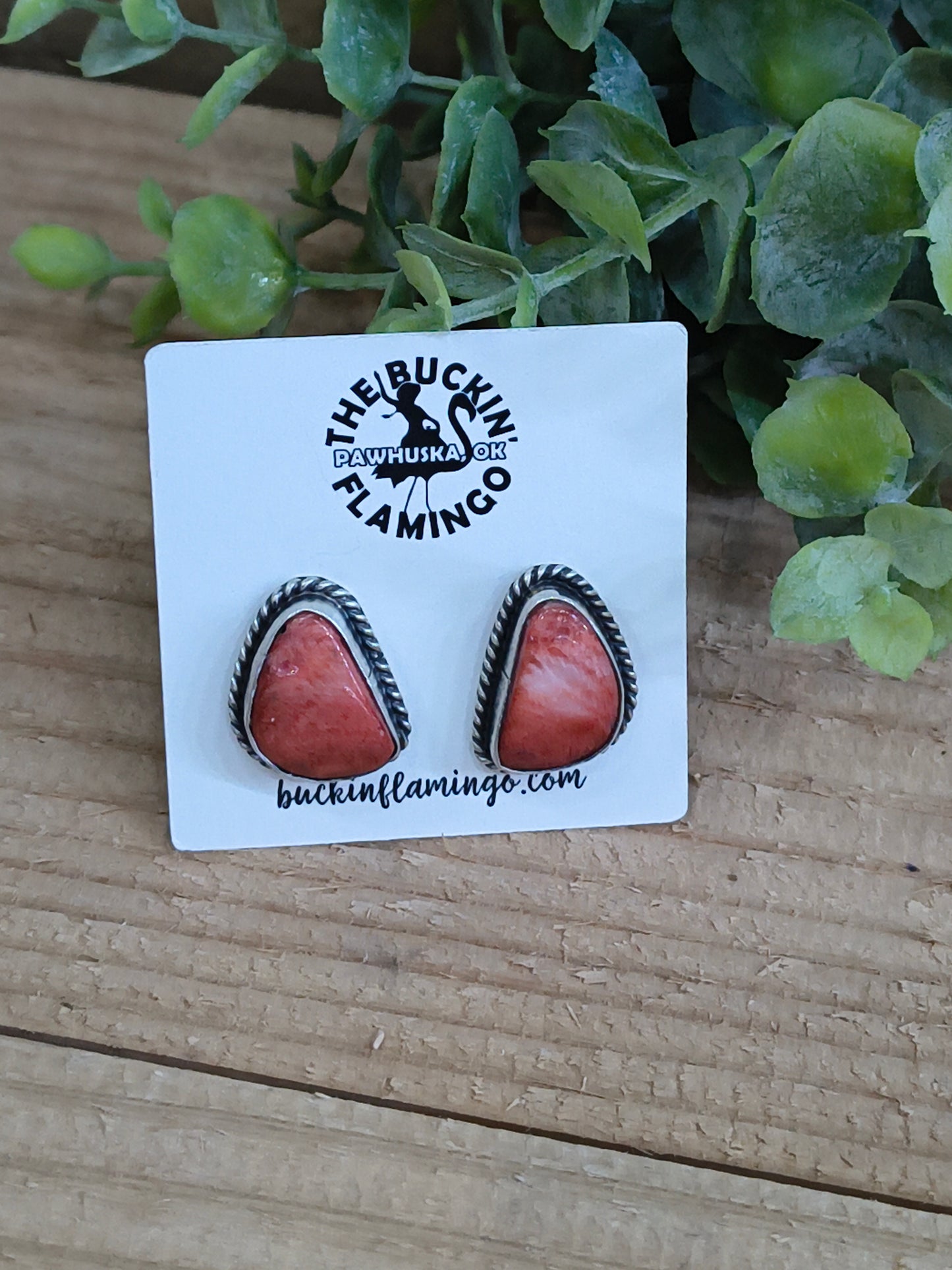 Spiny Oyster Shell Post Earrings by Chassity Belone, Navajo
