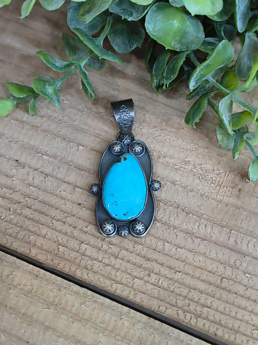 Teardrop Kingman Turquoise Pendant 11mm Bail by Steven Nez, Navajo