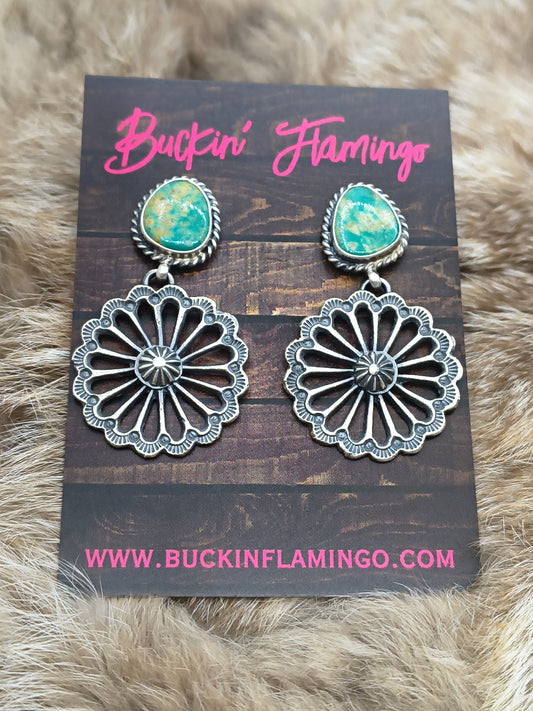 Kingman Turquoise Earrings by Kevan Bellah, Navajo