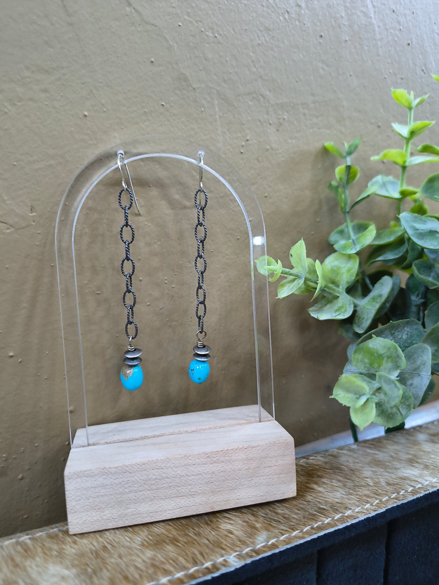 Chain Linked Natural Sleeping Beauty Turquoise Ball Earrings