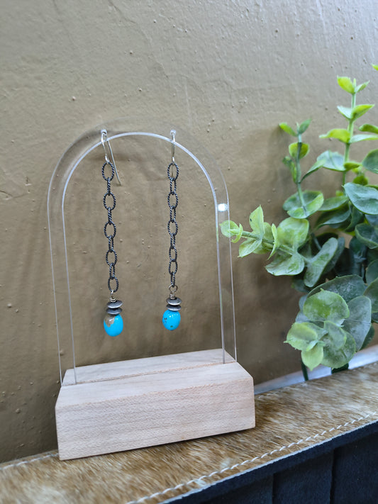Chain Linked Natural Sleeping Beauty Turquoise Ball Earrings