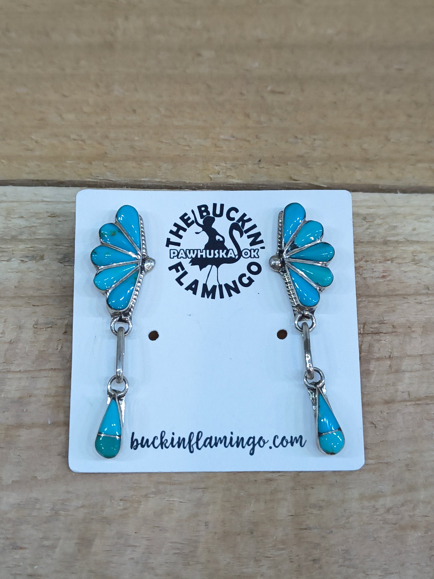 Turquoise Inlay Post Dangles by Velda Nastacio, Zuni