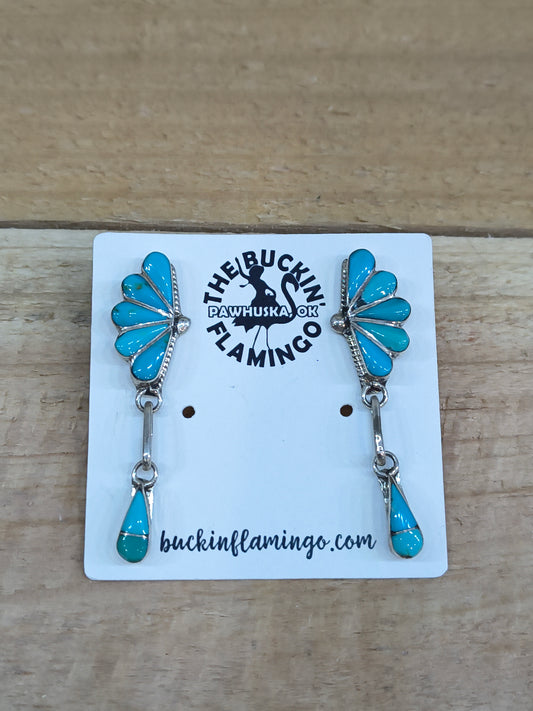 Turquoise Inlay Post Dangles by Velda Nastacio, Zuni