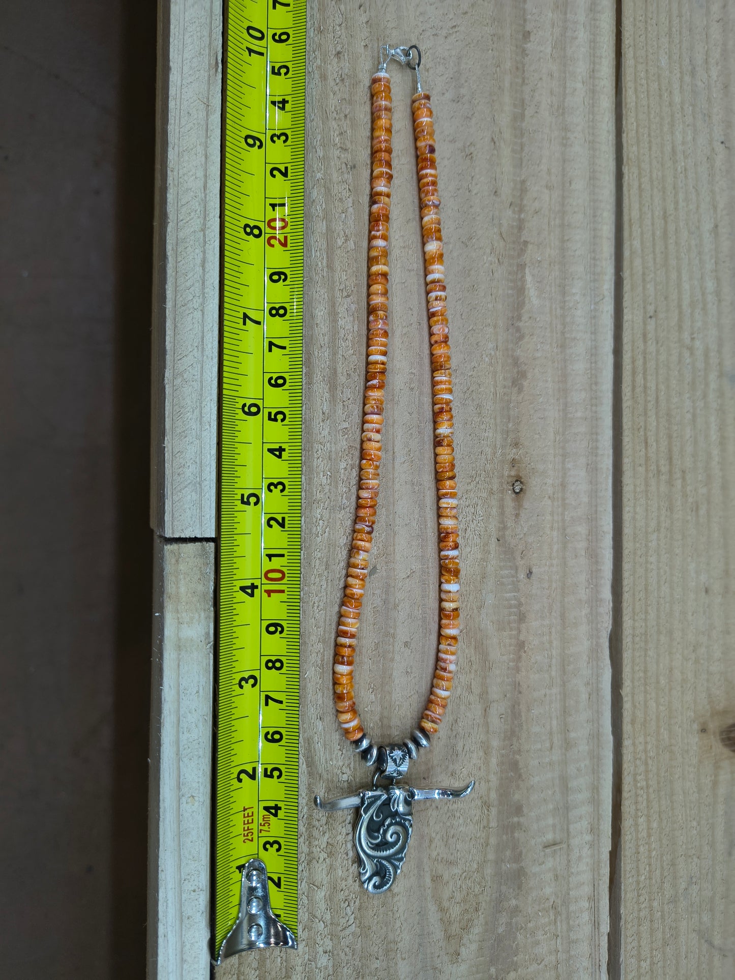 Steer Head on 18" Spiny Oyster Necklace by James Begay, Jr., Navajo
