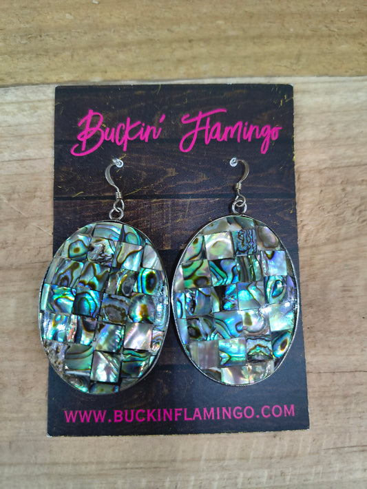 Abalone Inlay Double Sided Oval Hook Earrings