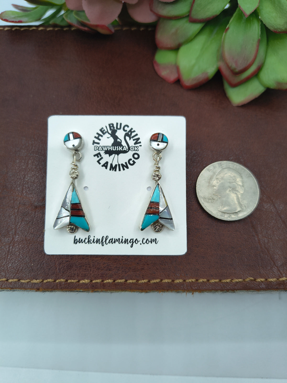 Inlay Dangle Earrings with Sunface Post by Ole Eriacho, Zuni