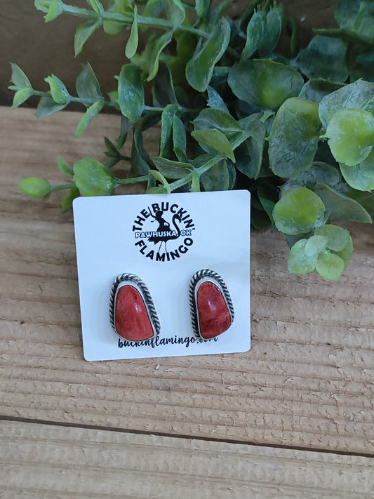 Spiny Oyster Shell Post Earrings by Chassity Belone, Navajo