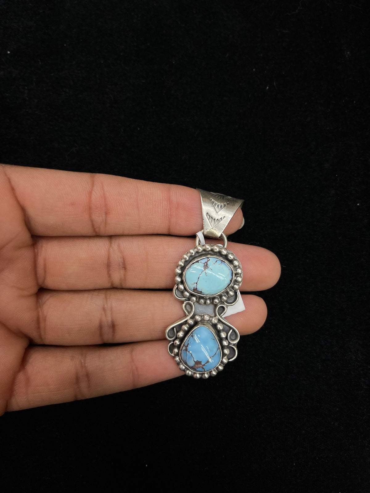 2 Stone Golden Hills Turquoise Pendant 13 mm Bail by Terrel Nez, Sr. Navajo