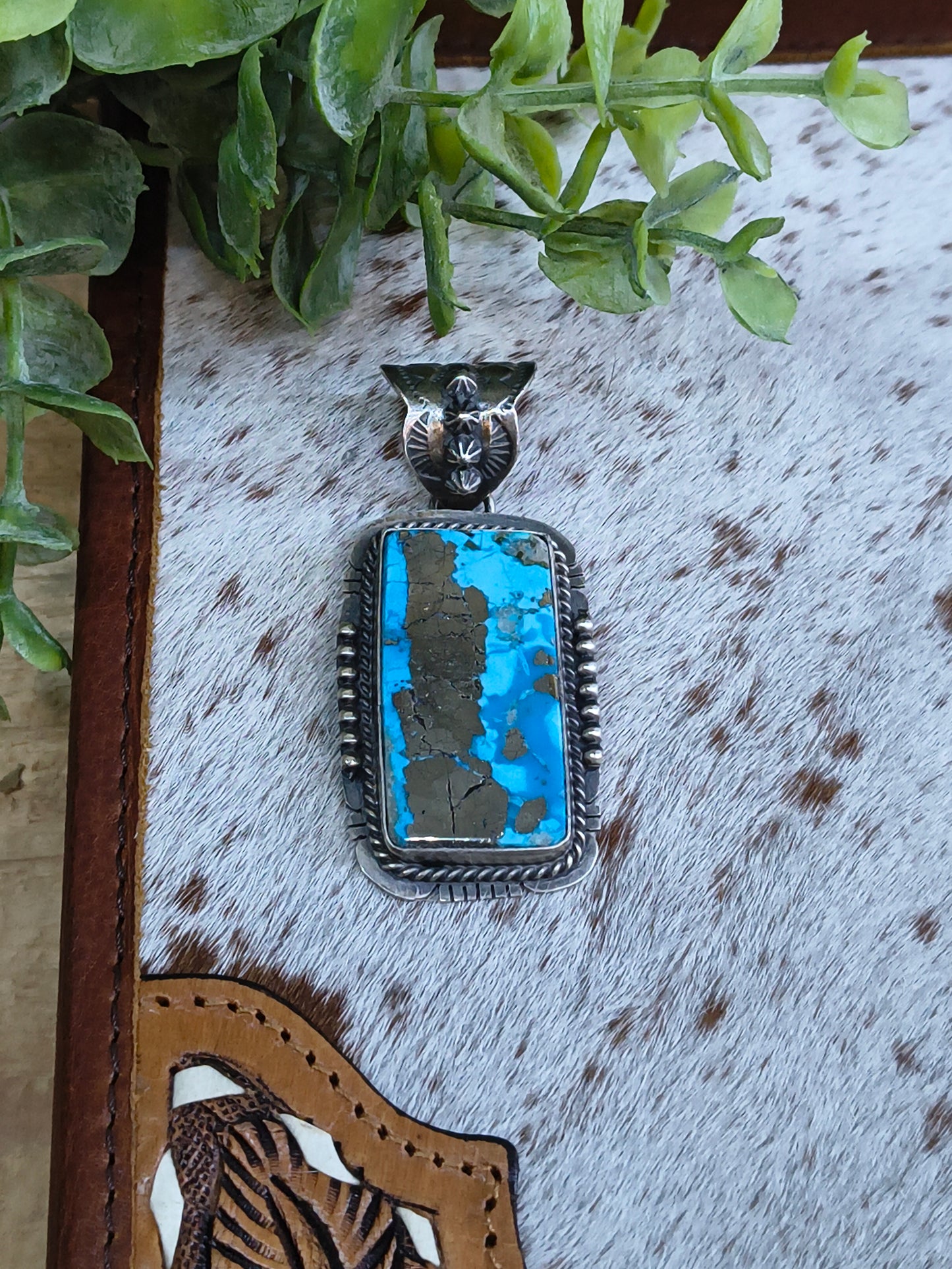Turquoise with Pyrite Pendant with 12mm Bale by John Nelson, Navajo