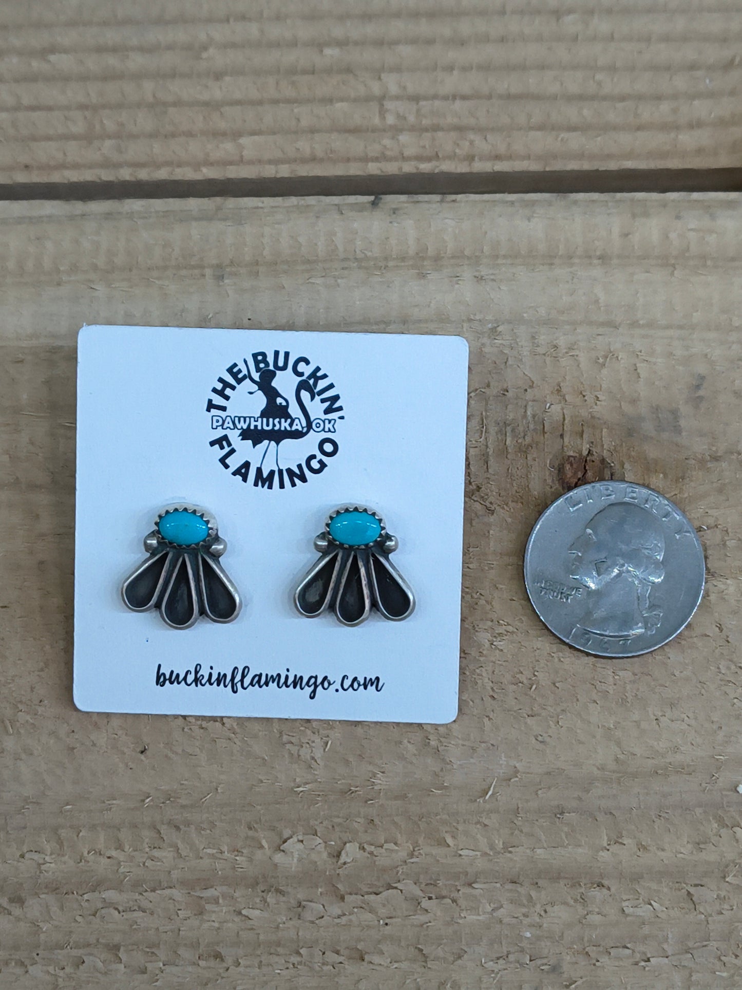 Kingman Turquoise Post "Fan" Earrings by Geraldine James, Navajo