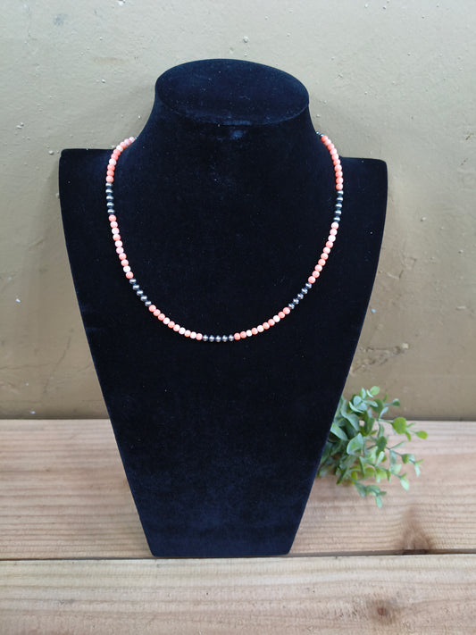 18" 4mm Pink Coral and 5 Navajo Pearls Necklace