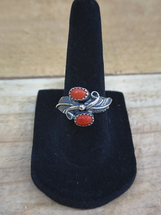 7.0 2 Stone Red Coral Ring
