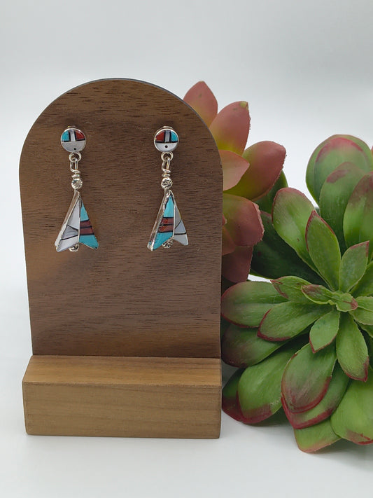 Inlay Dangle Earrings with Sunface Post by Ole Eriacho, Zuni