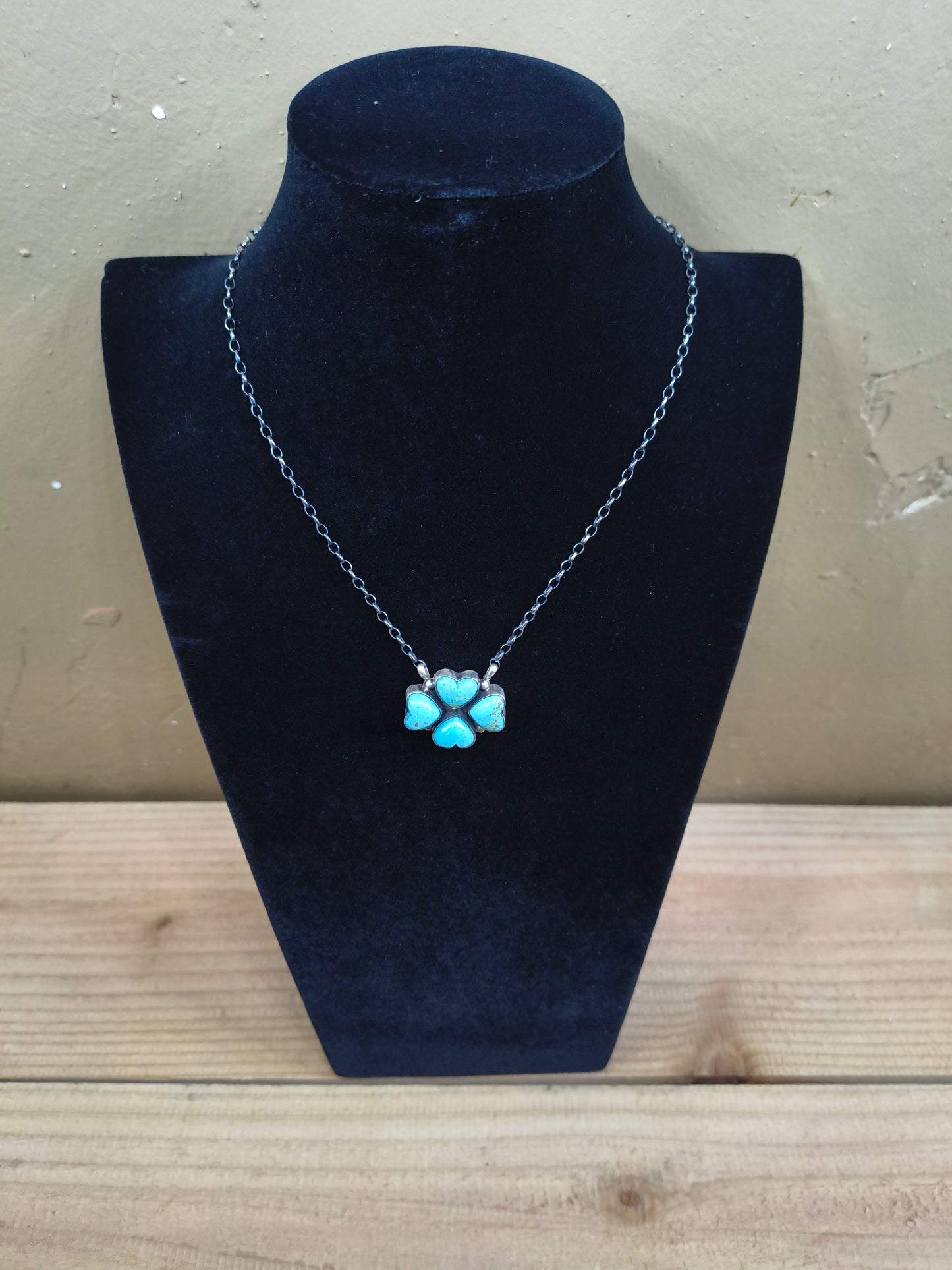 16" Turquoise Heart Cluster Necklace by Donovan Skeet, Navajo