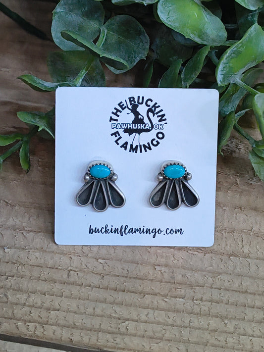 Kingman Turquoise Post "Fan" Earrings by Geraldine James, Navajo