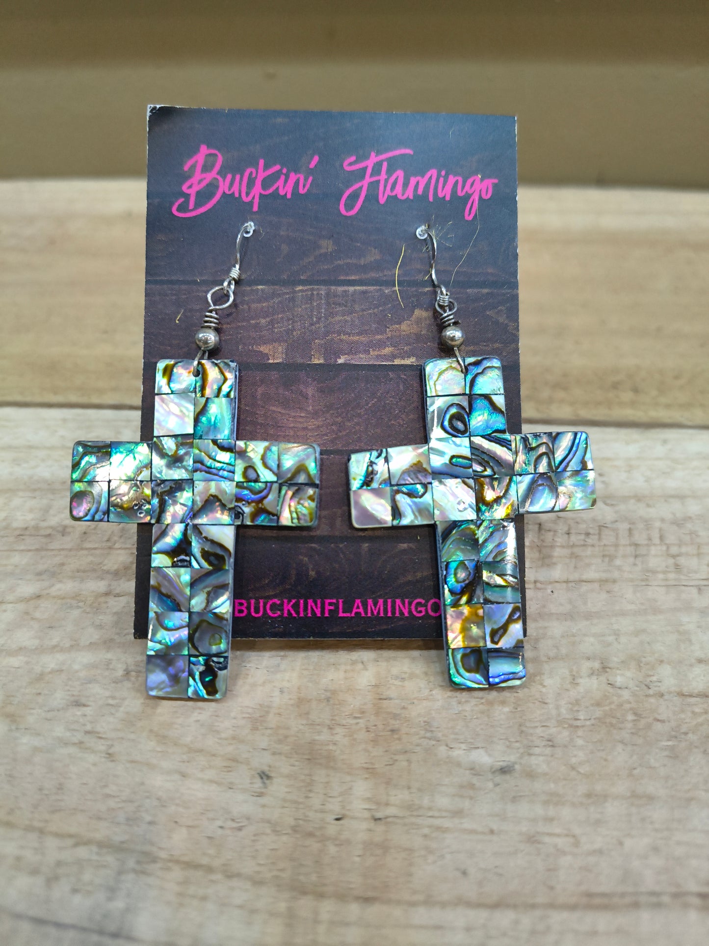 Abalone Cross Inlay Hook Earrings