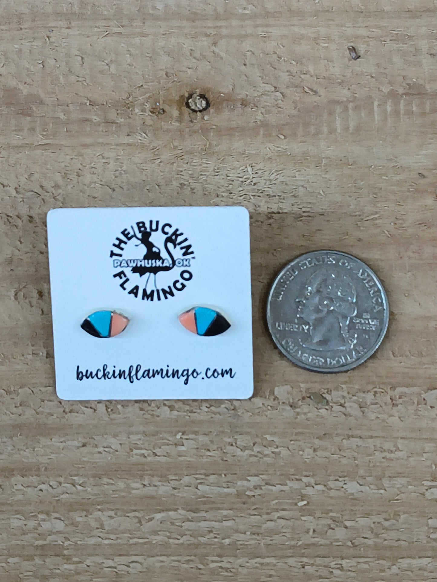 Inlay Fan Post Earrings, Zuni Made