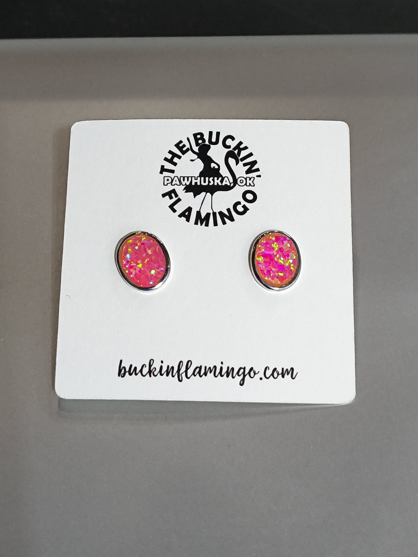 Inlay Hot Pink Opal Post Earrings