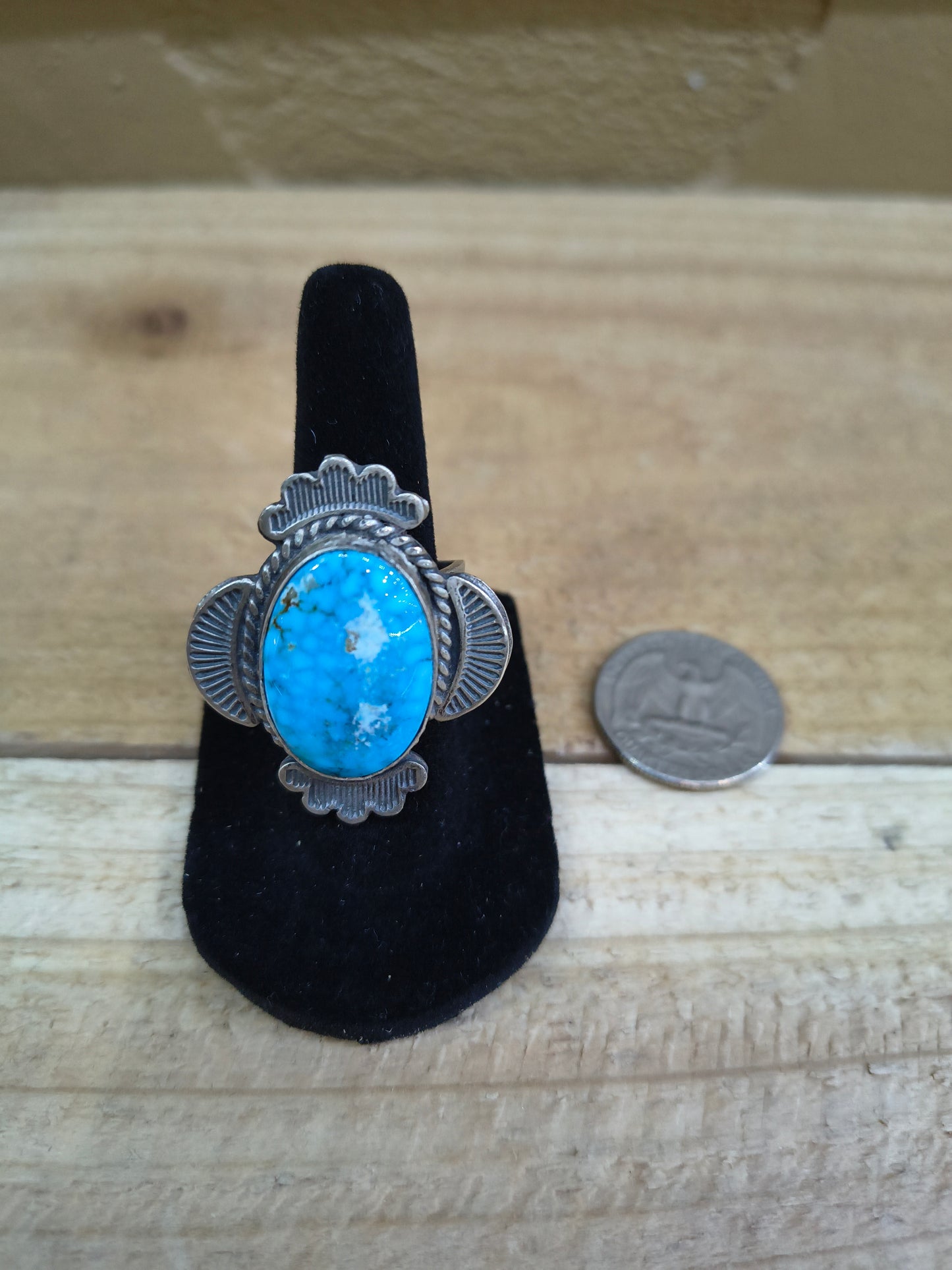 10.0 Kingman Turquoise Ring By Gilbert Nez, Navajo