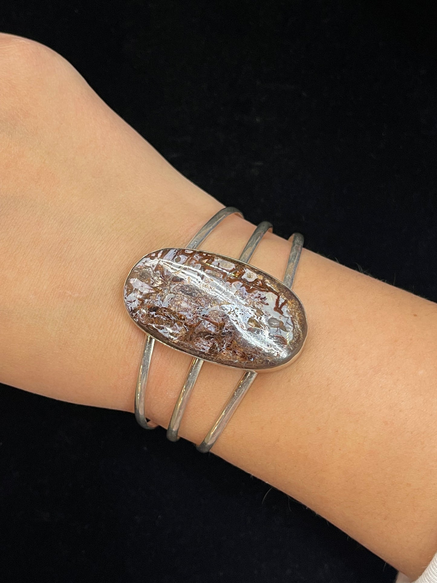6"- 7 1/4" Natural Boulder Opal Cuff by V. Nez, Navajo