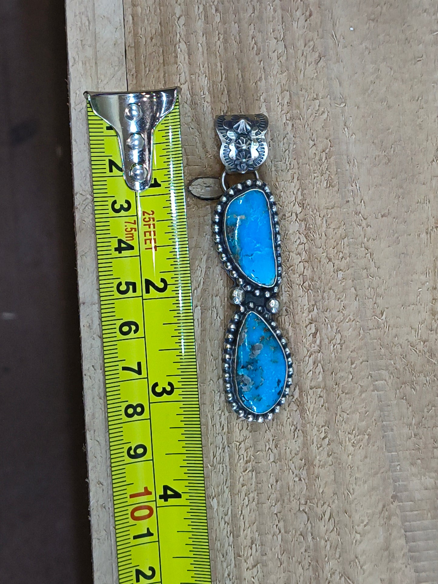 2 Stone Kingman Turquoise Pendant with a 10mm Bale by Terrell Nez, Navajo