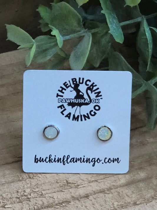 White Opal 5.5 mm Stud Earrings