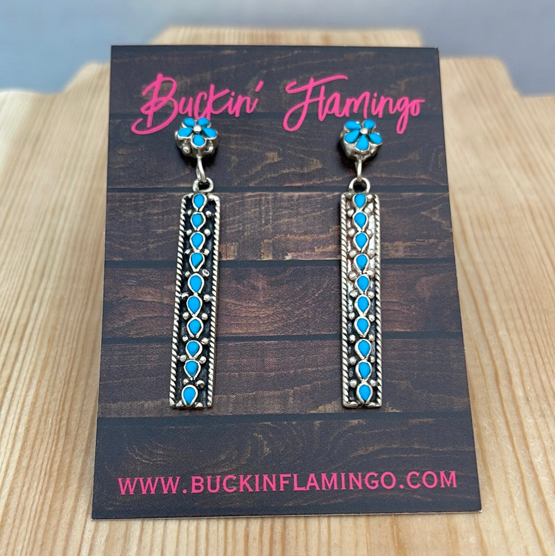 Sleeping Beauty Turquoise Bar Post Dangle Earrings