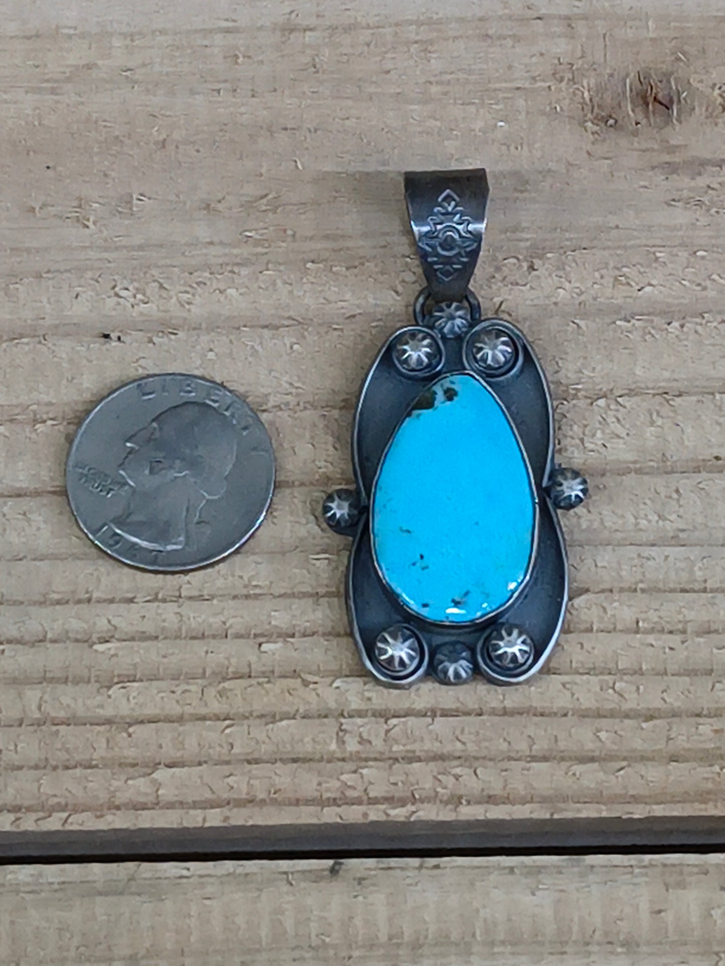 Teardrop Kingman Turquoise Pendant 11mm Bail by Steven Nez, Navajo