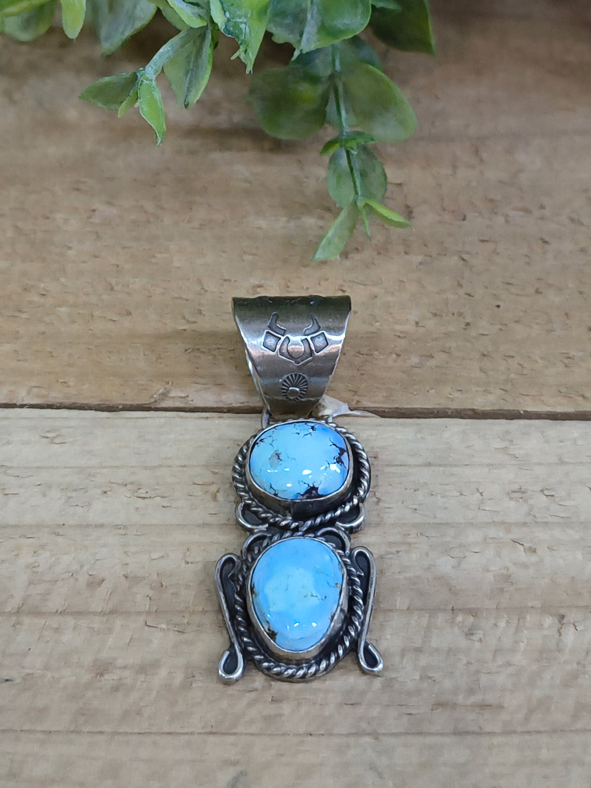 2 Stone Golden Hills Turquoise Pendant 13 mm Bail by Terrel Nez, Sr. Navajo