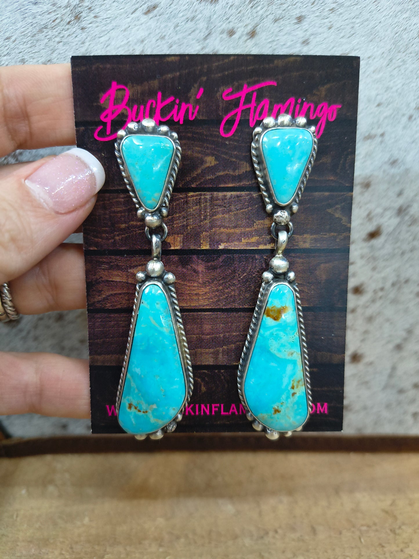 Kingman Turquoise Dangle Earrings by Elouise Kee, Navajo