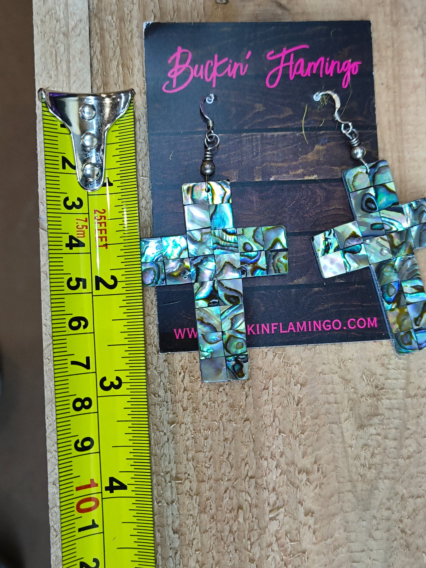 Abalone Cross Inlay Hook Earrings