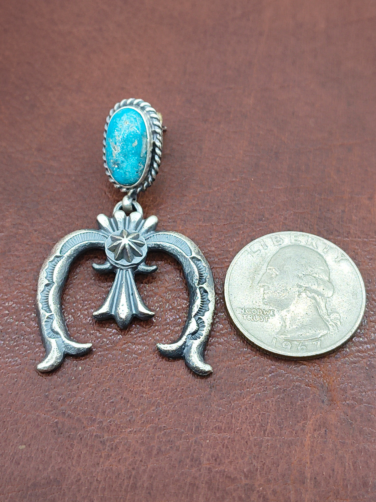 Kingman Turquoise Post Dangle Earrings by Kevan Bellah, Navajo